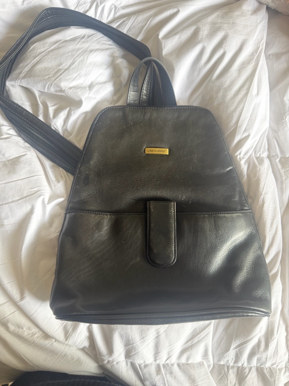 LINEA VERDI Black Leather Backpack Purse